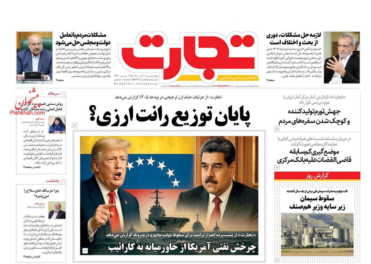 صفحه نخست روزنامه های اقتصادی