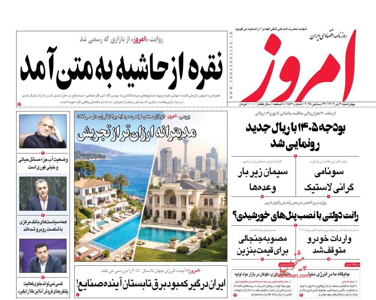 صفحه نخست روزنامه های اقتصادی