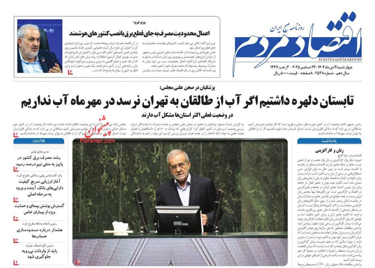 صفحه نخست روزنامه های اقتصادی