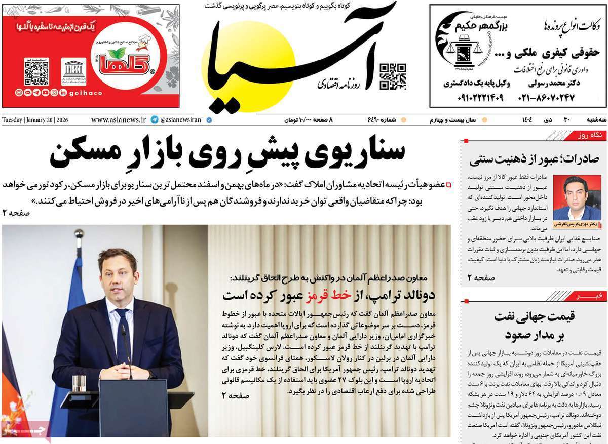 صفحه نخست روزنامه های اقتصادی