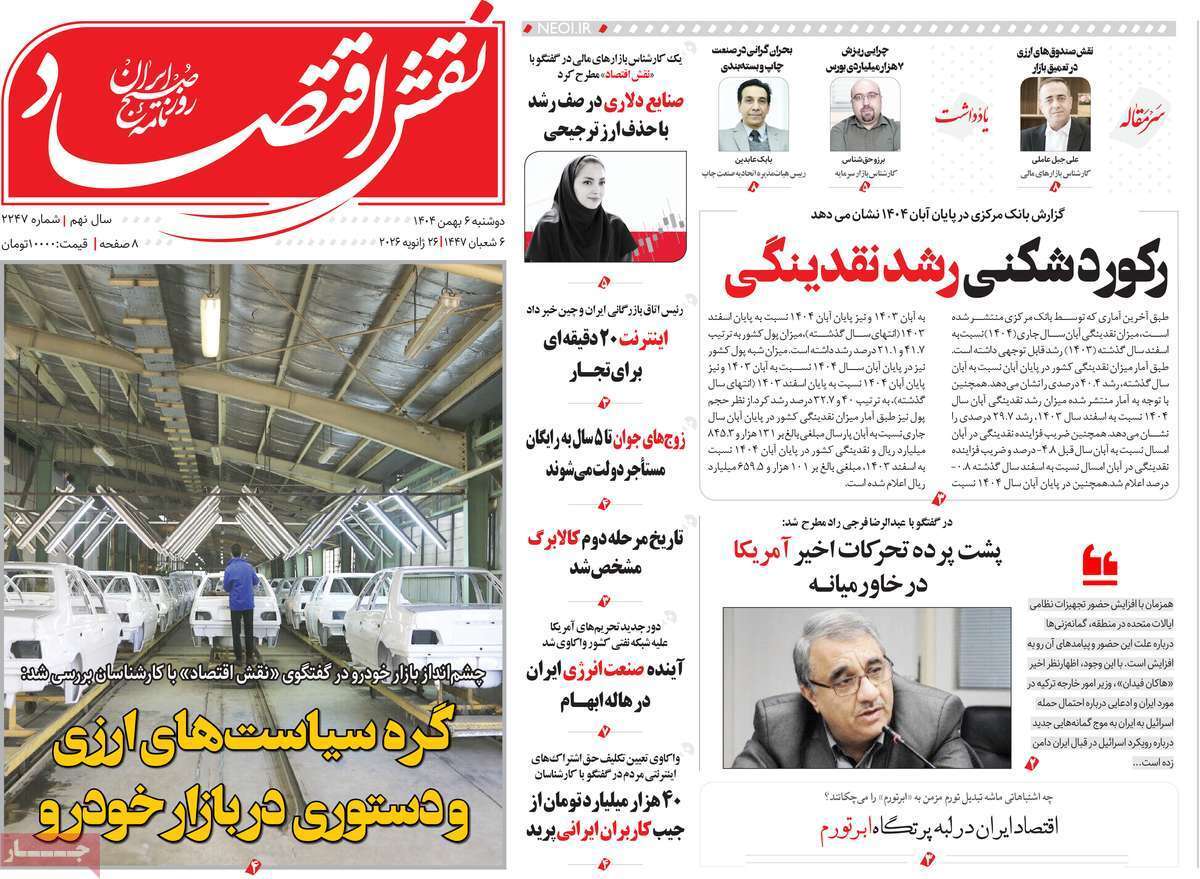 صفحه نخست روزنامه های اقتصادی