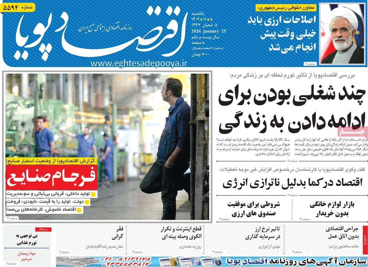 صفحه نخست روزنامه های اقتصادی