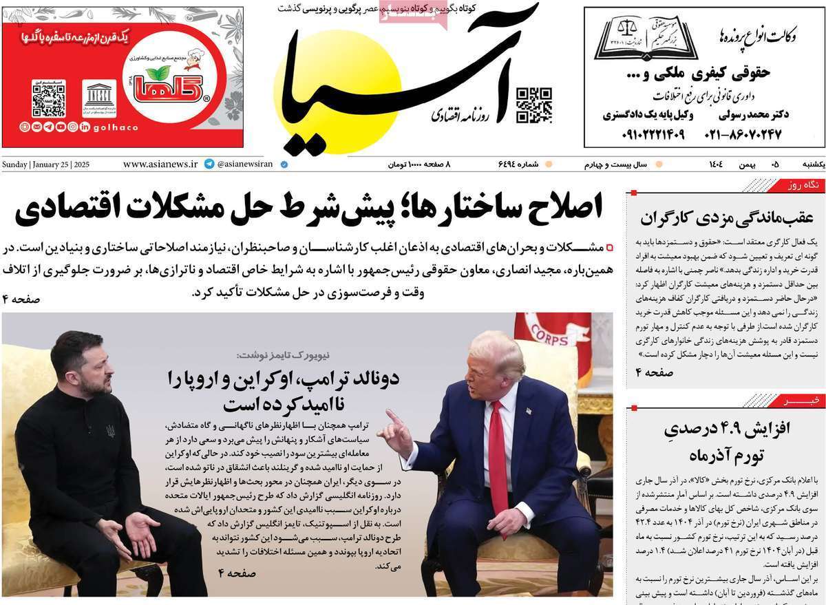 صفحه نخست روزنامه های اقتصادی