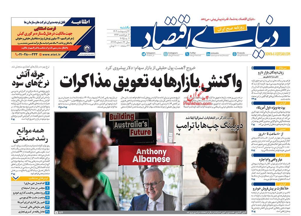 صفحه نخست روزنامه های اقتصادی