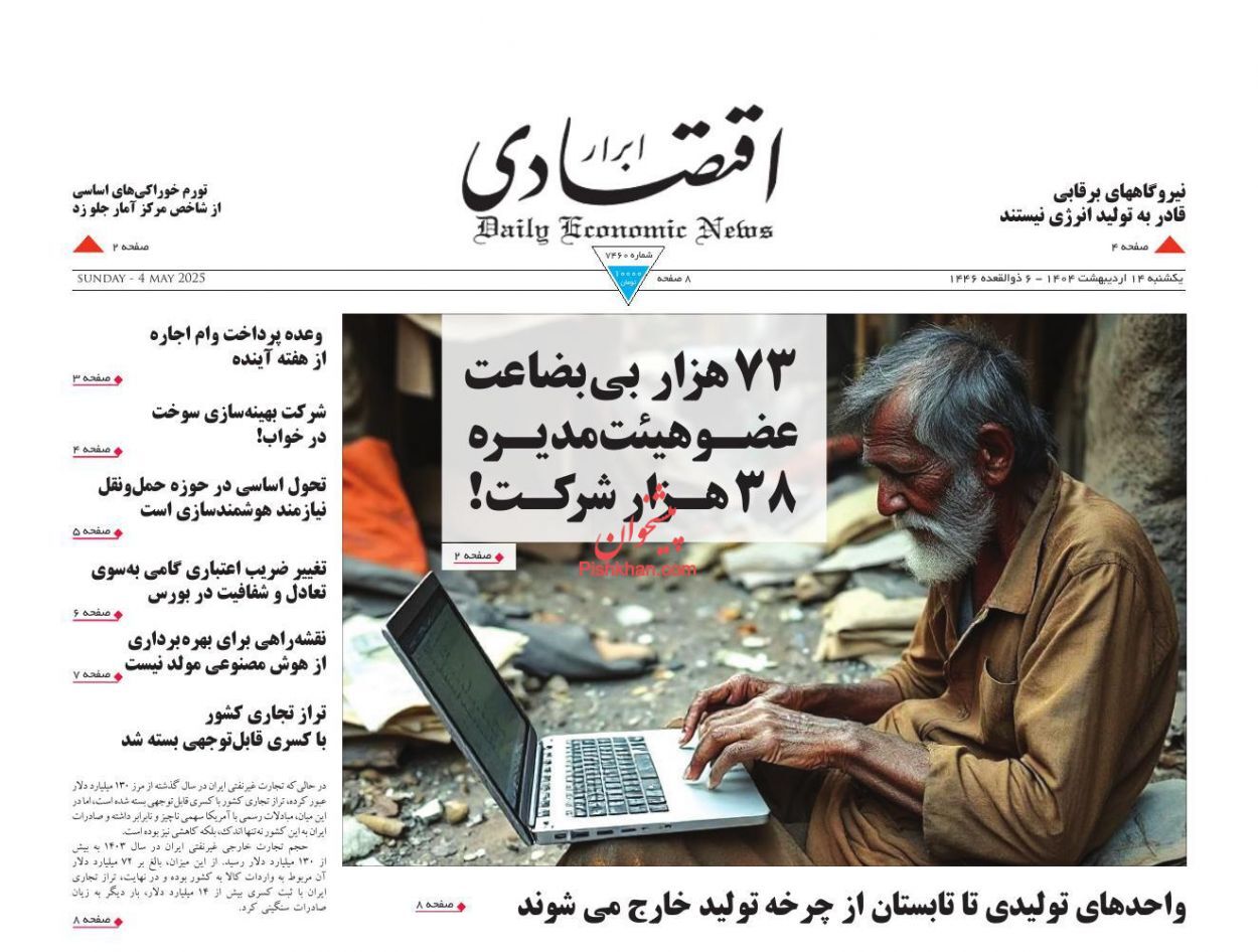 صفحه نخست روزنامه های اقتصادی