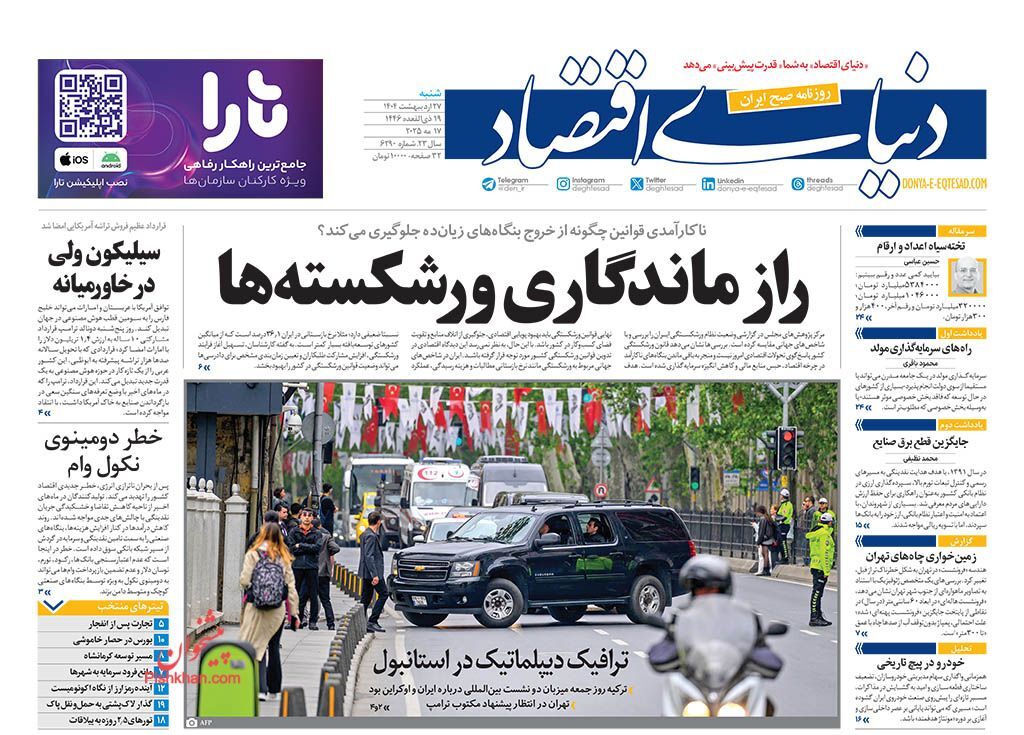 صفحه نخست روزنامه های اقتصادی