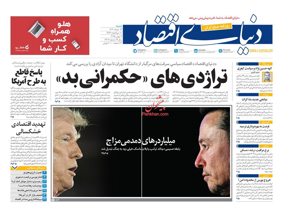 صفحه نخست روزنامه های اقتصادی