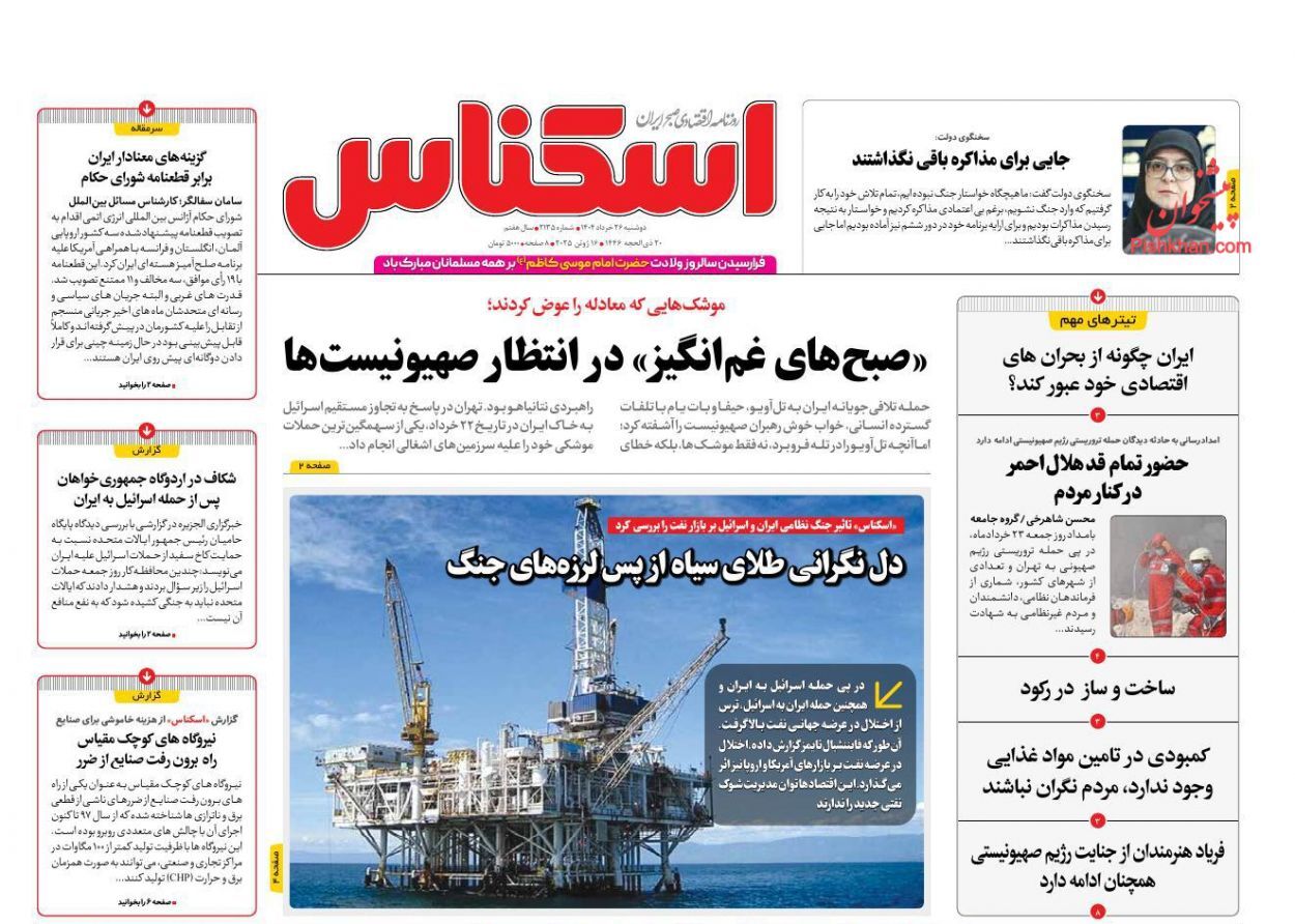 صفحه نخست روزنامه های اقتصادی