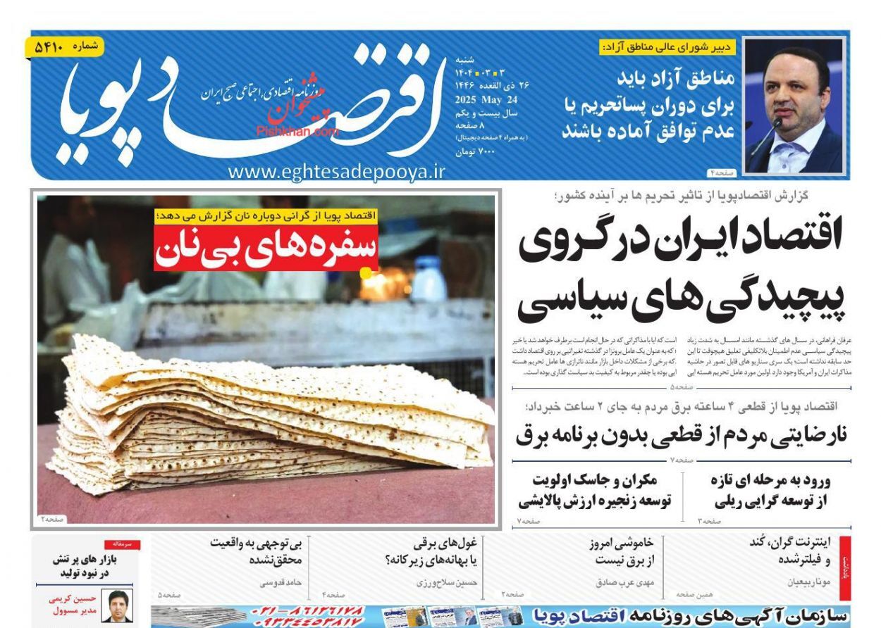 صفحه نخست روزنامه های اقتصادی