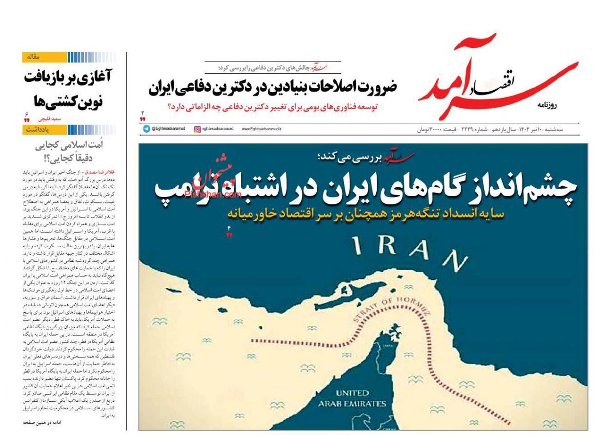 صفحه نخست روزنامه های اقتصادی