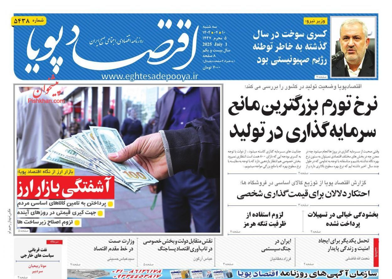 صفحه نخست روزنامه های اقتصادی