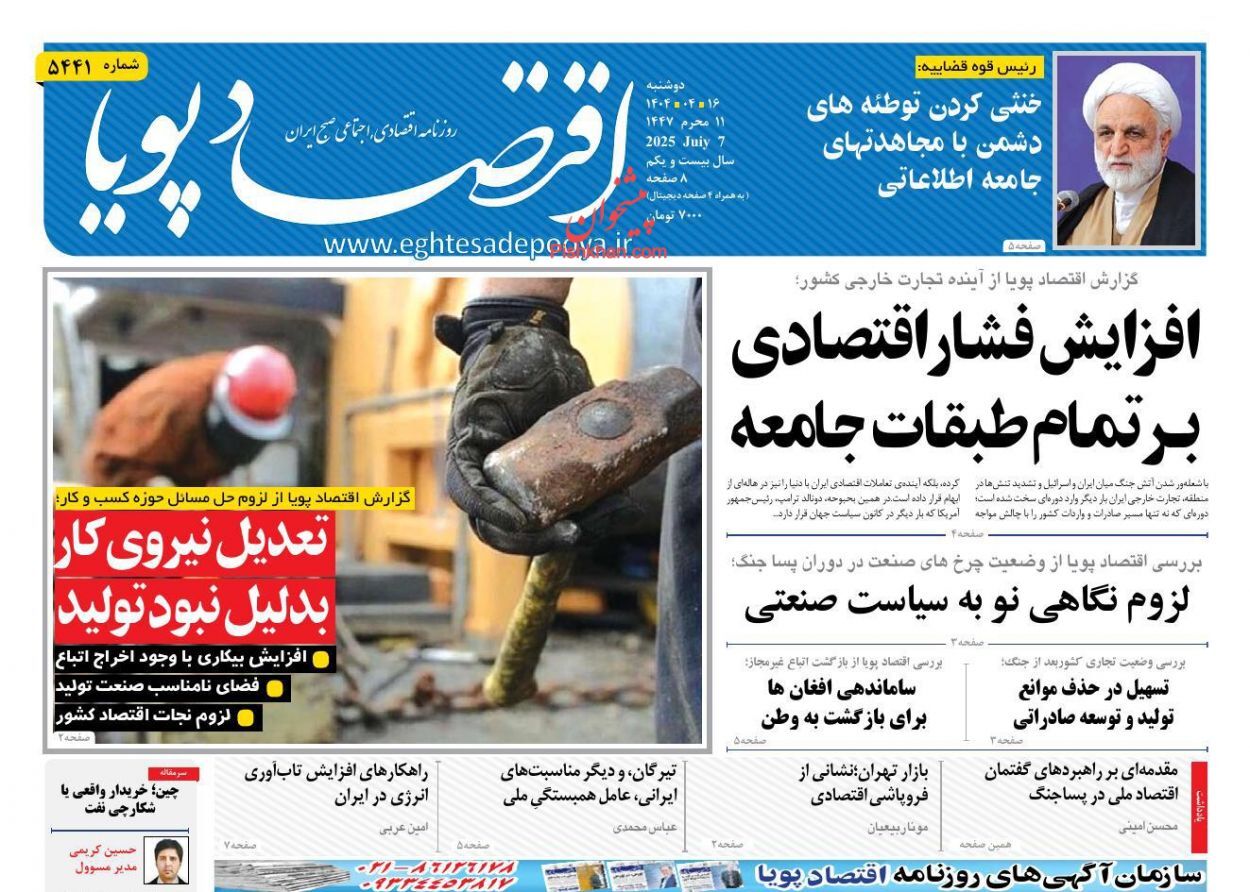 صفحه نخست روزنامه های اقتصادی