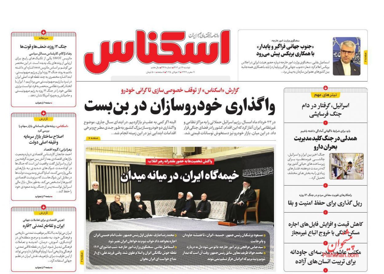 صفحه نخست روزنامه های اقتصادی