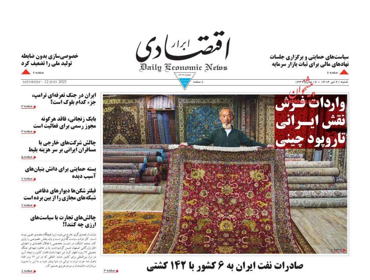 صفحه نخست روزنامه های اقتصادی