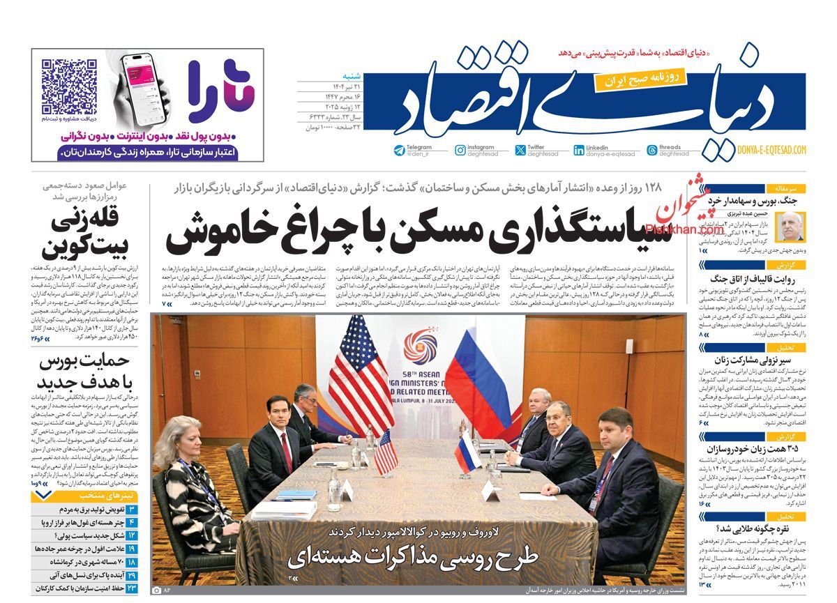 صفحه نخست روزنامه های اقتصادی