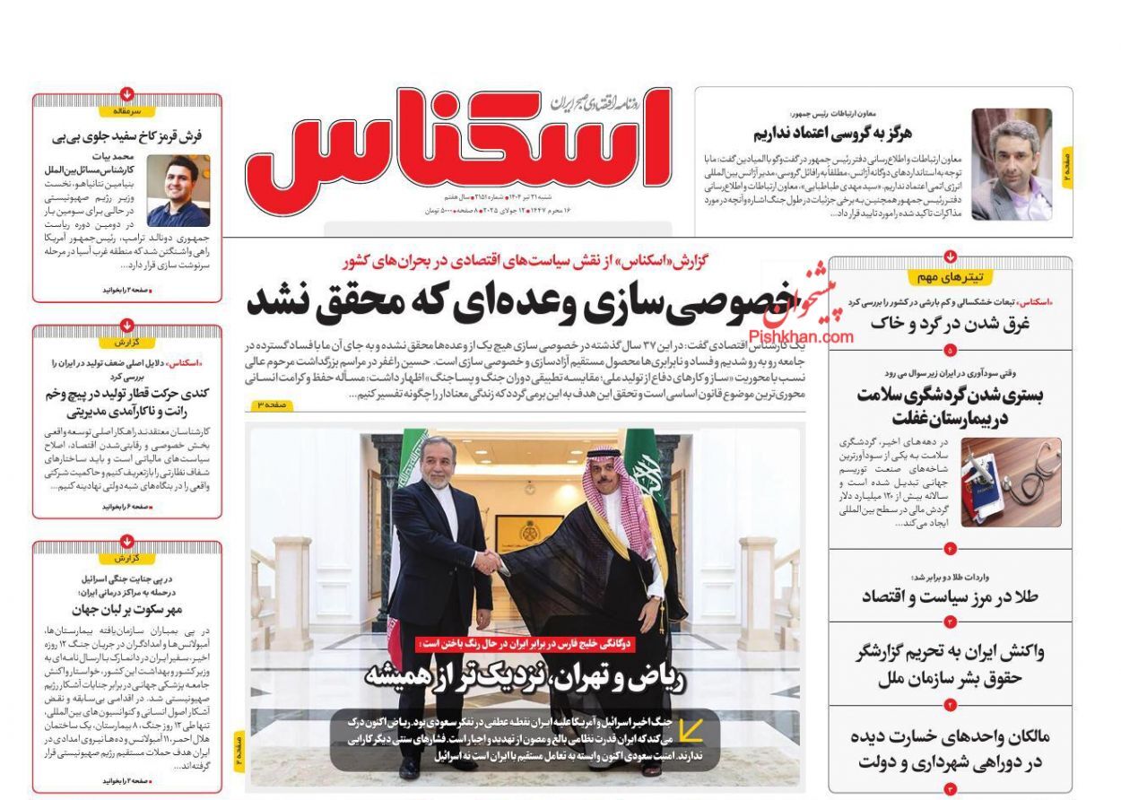 صفحه نخست روزنامه های اقتصادی