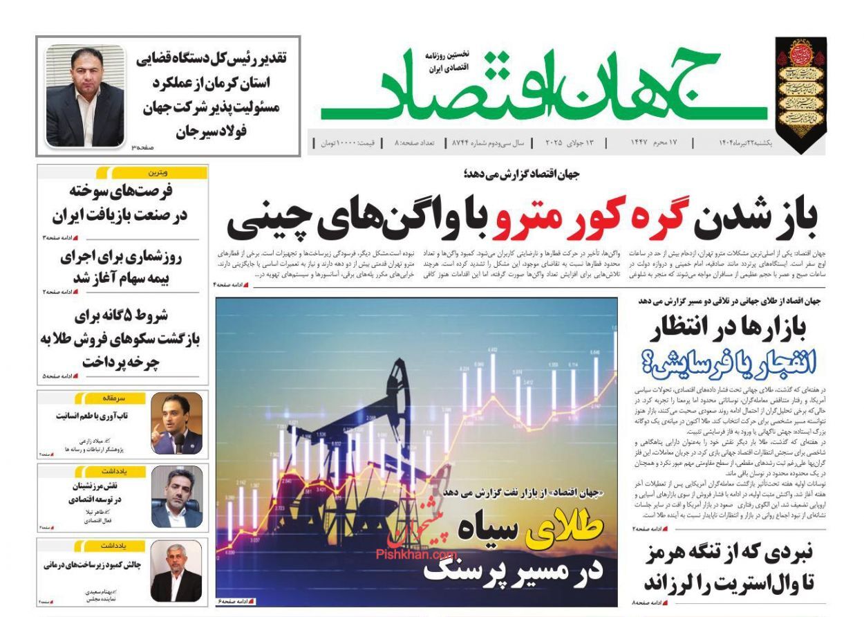 صفحه نخست روزنامه های اقتصادی