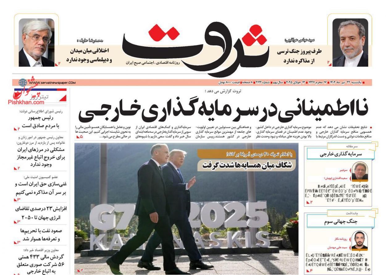صفحه نخست روزنامه های اقتصادی