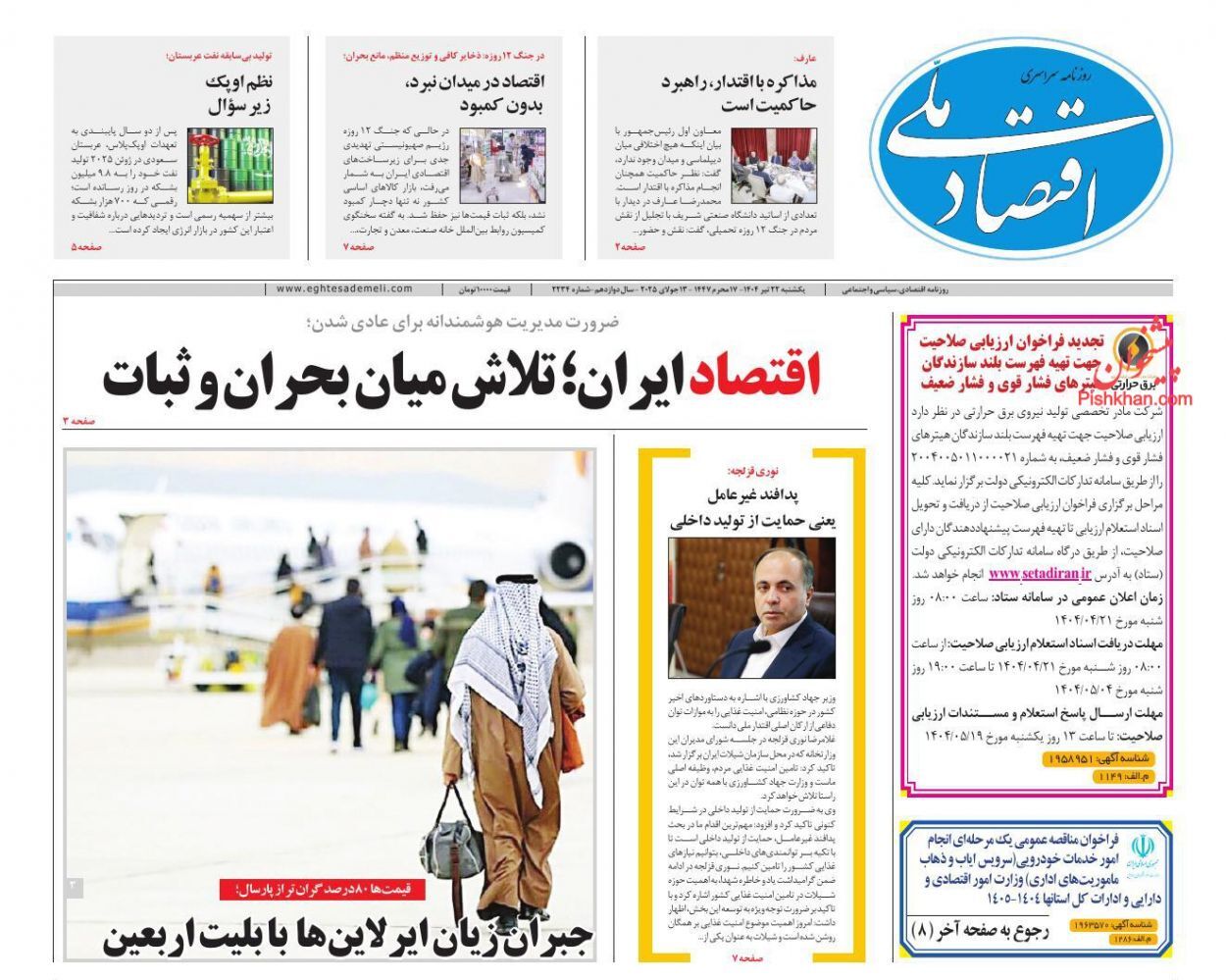 صفحه نخست روزنامه های اقتصادی