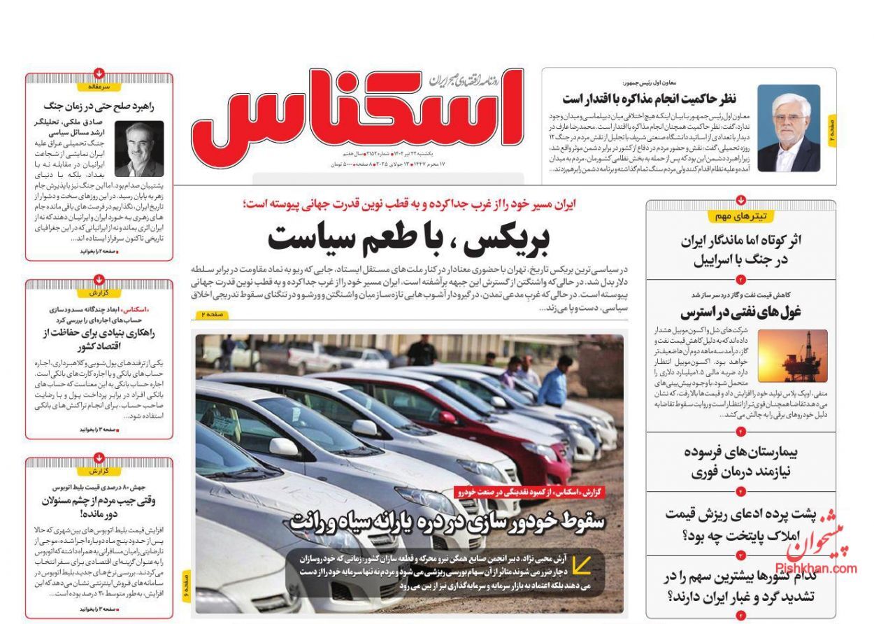 صفحه نخست روزنامه های اقتصادی