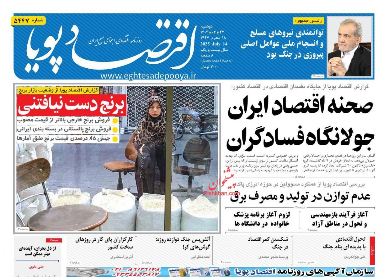 صفحه نخست روزنامه های اقتصادی