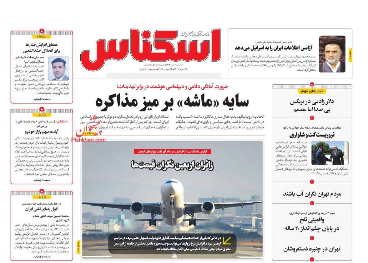 صفحه نخست روزنامه های اقتصادی
