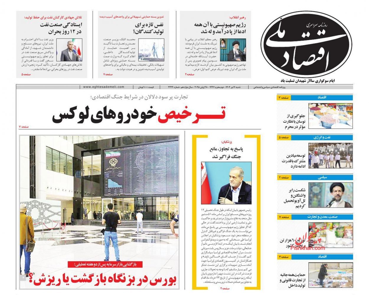 صفحه نخست روزنامه های اقتصادی