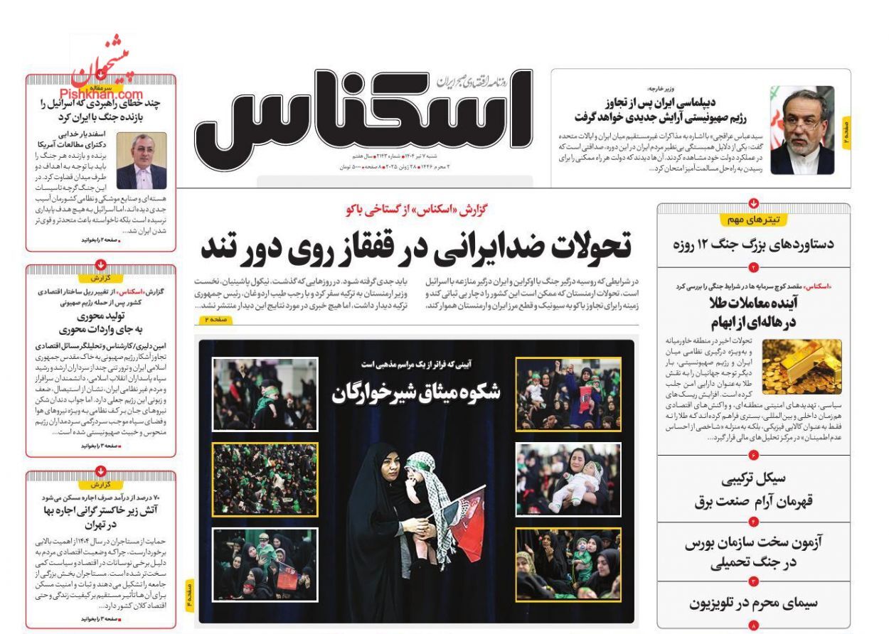 صفحه نخست روزنامه های اقتصادی