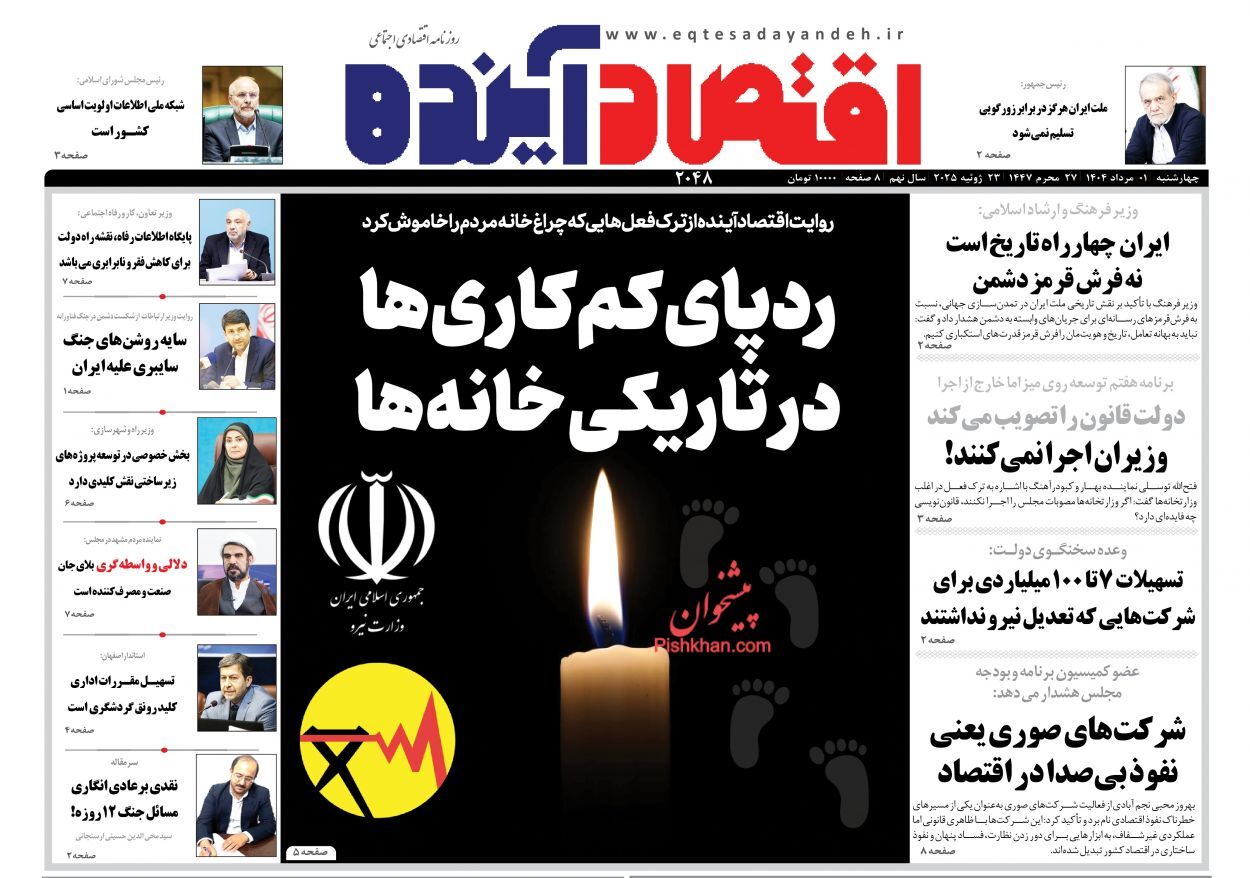 صفحه نخست روزنامه های اقتصادی