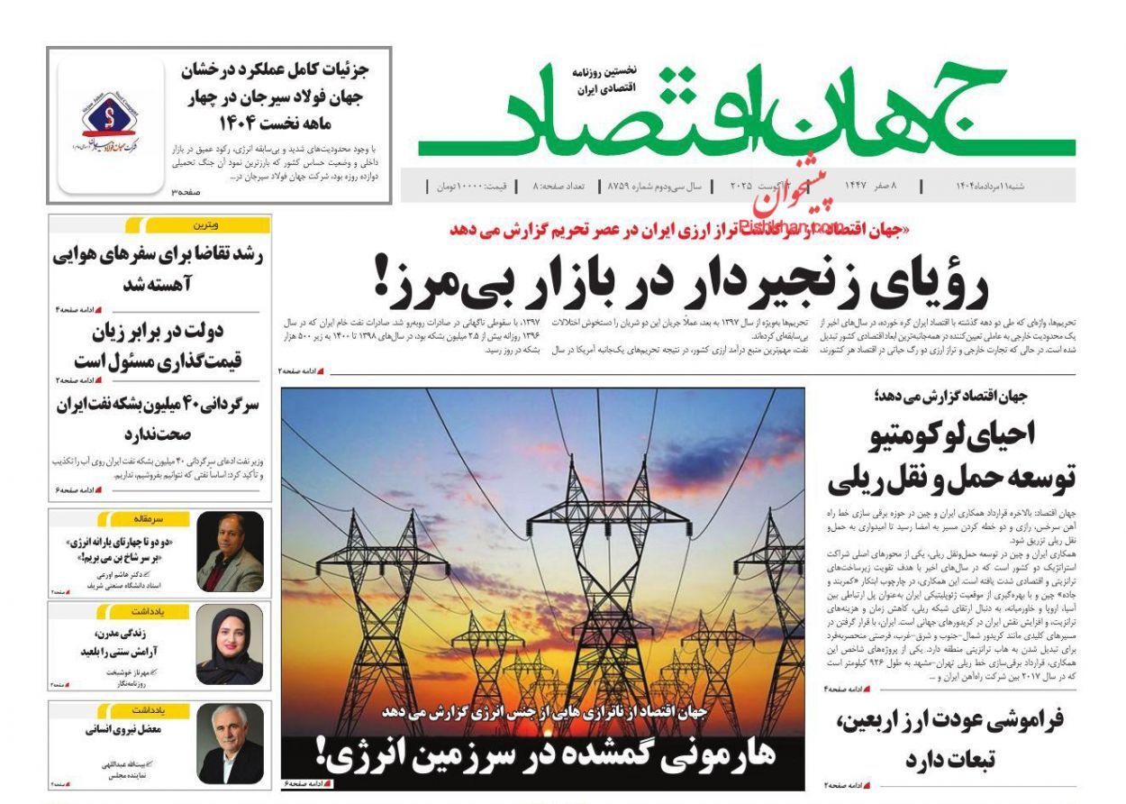 صفحه نخست روزنامه های اقتصادی