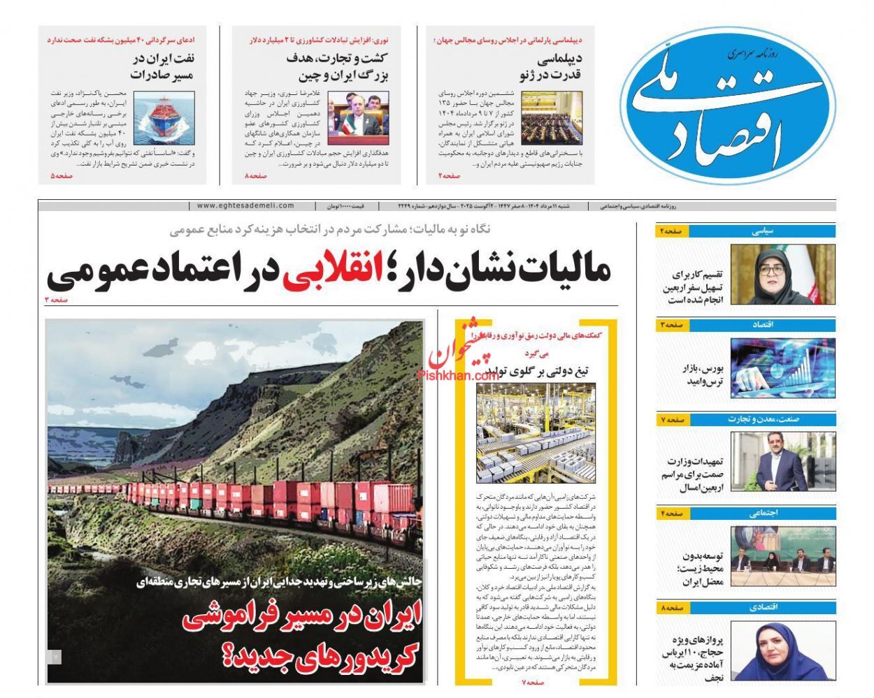 صفحه نخست روزنامه های اقتصادی
