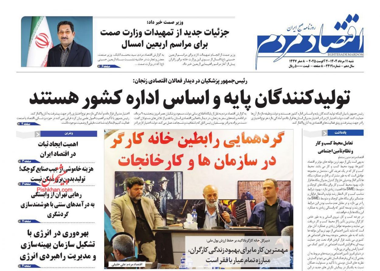 صفحه نخست روزنامه های اقتصادی