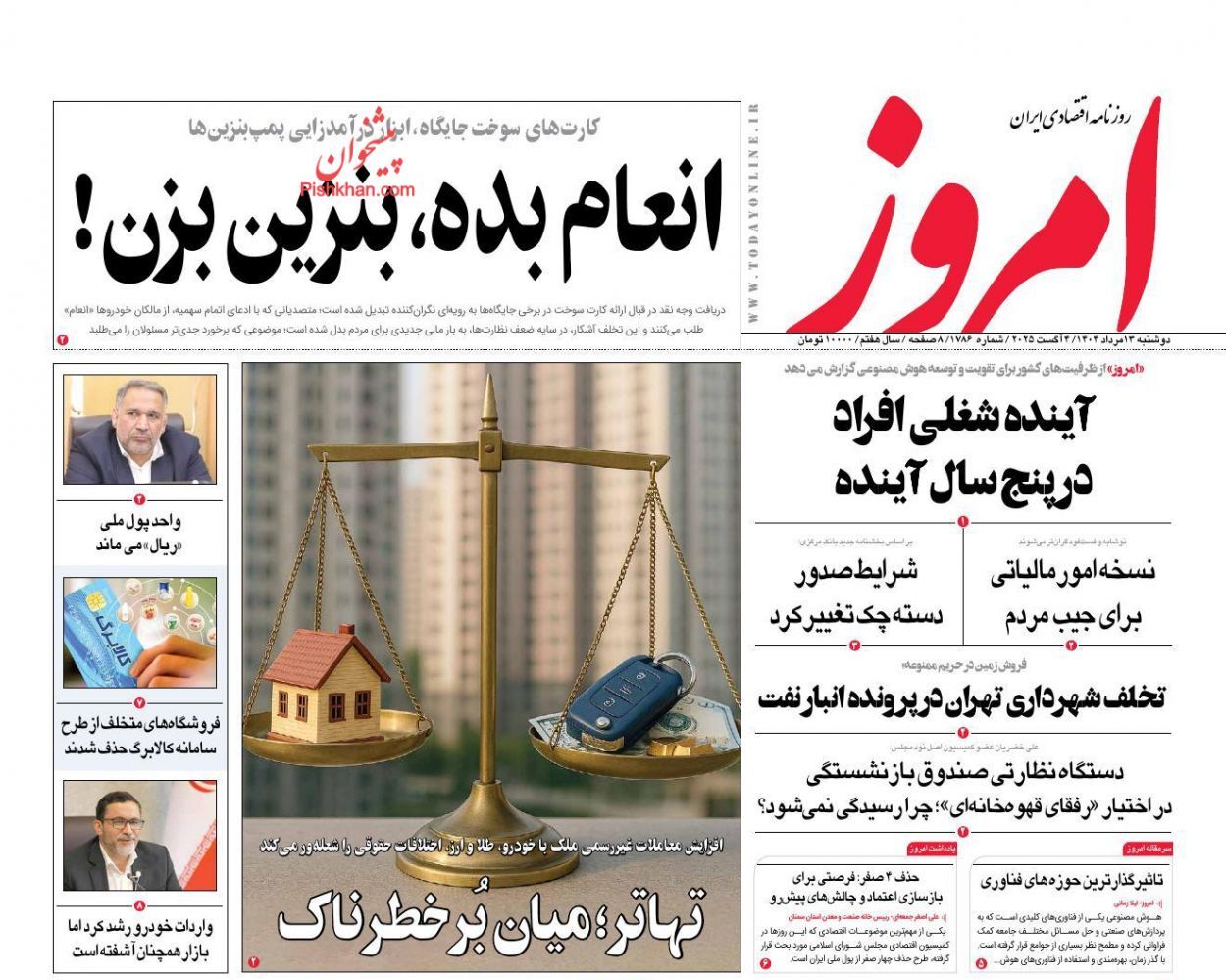 صفحه نخست روزنامه های اقتصادی
