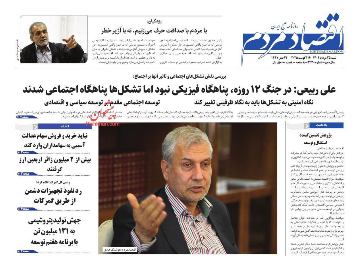 صفحه نخست روزنامه های اقتصادی