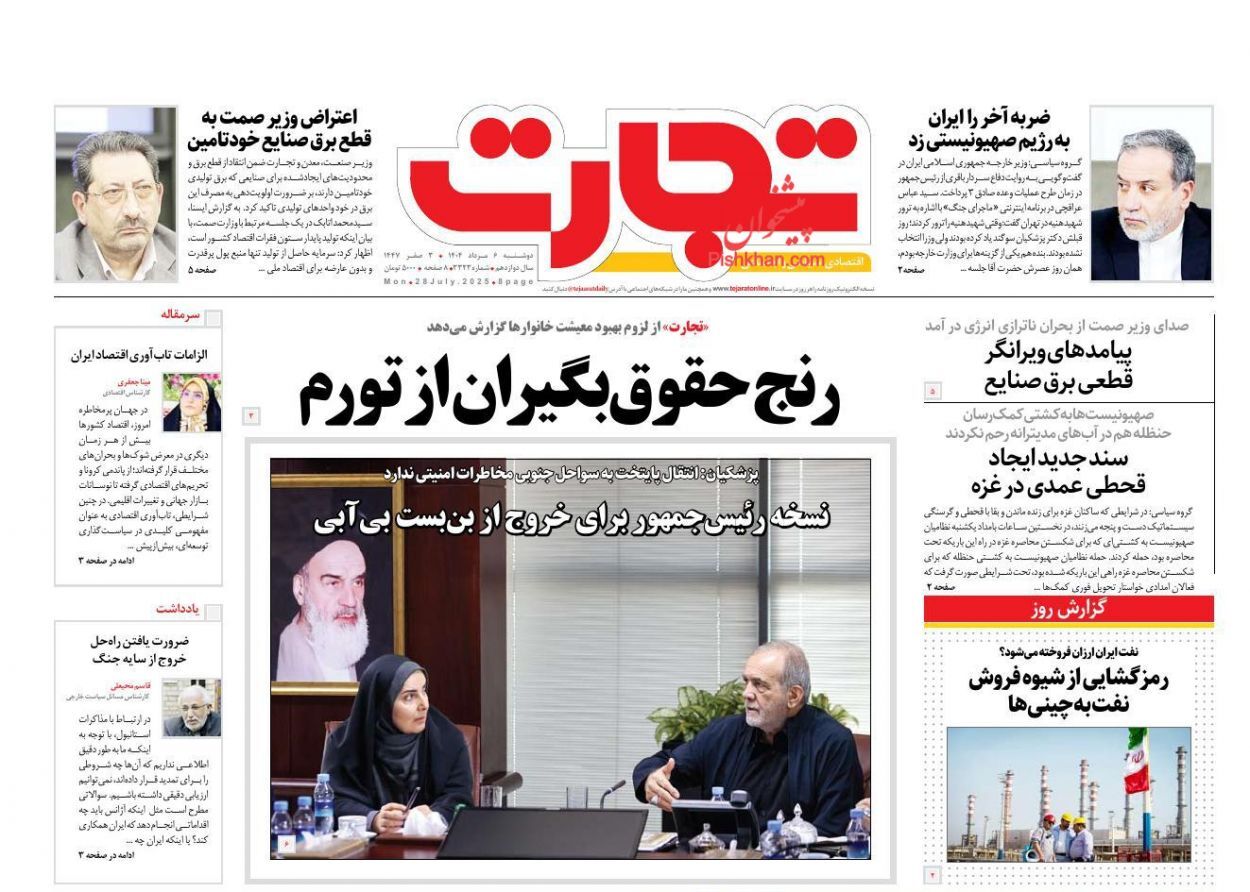 صفحه نخست روزنامه های اقتصادی