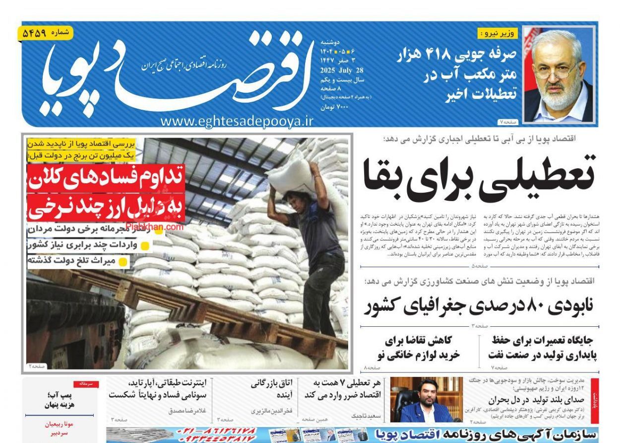 صفحه نخست روزنامه های اقتصادی
