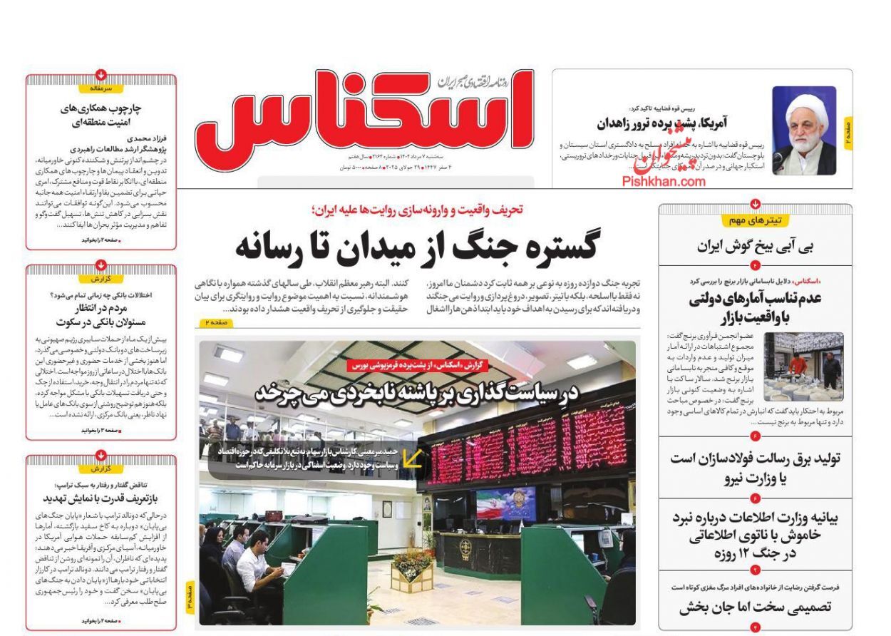 صفحه نخست روزنامه های اقتصادی
