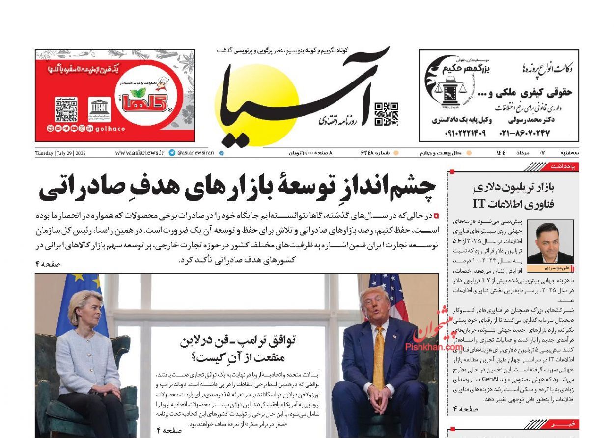 صفحه نخست روزنامه های اقتصادی