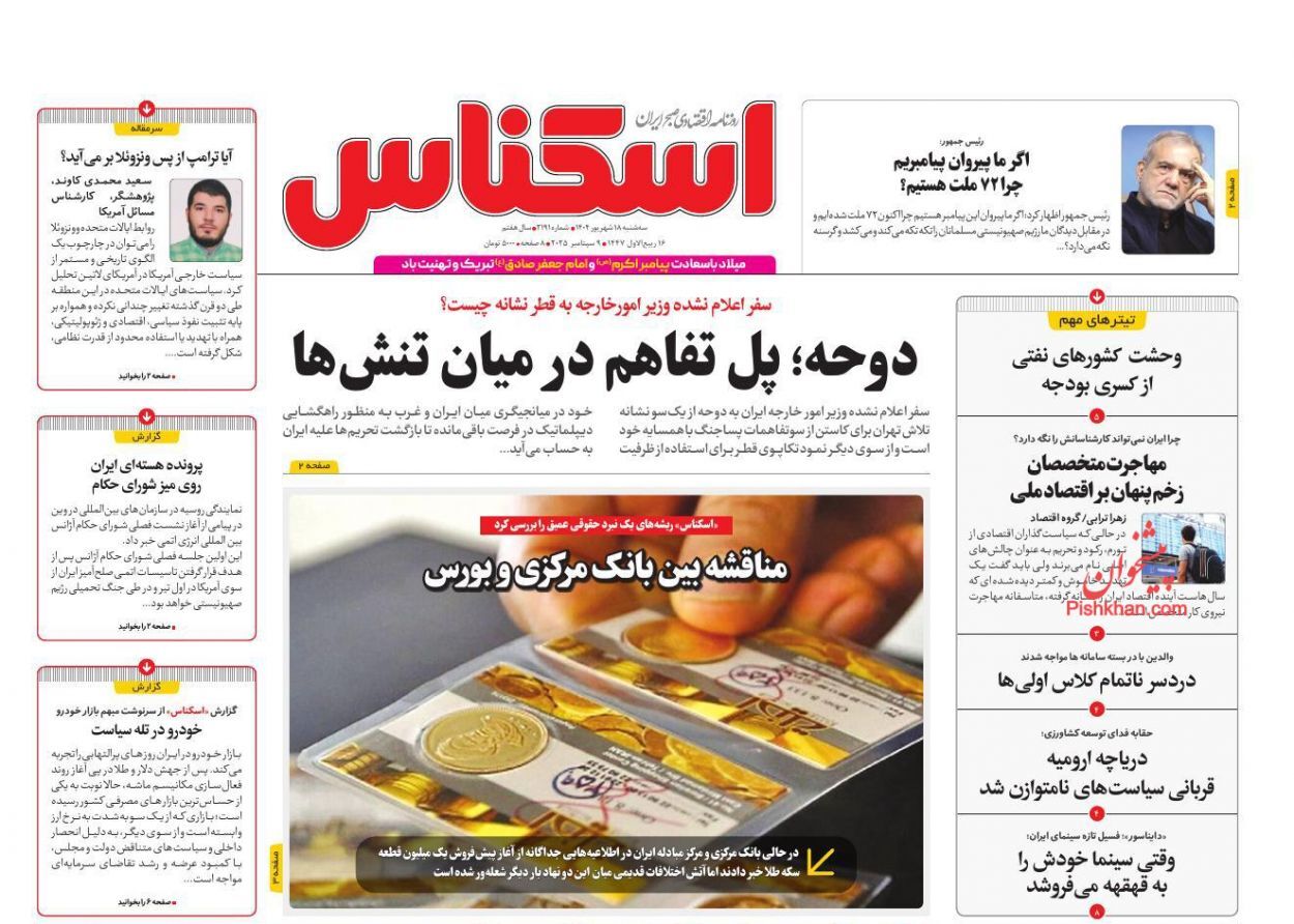 صفحه نخست روزنامه های اقتصادی