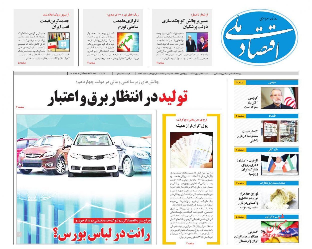 صفحه نخست روزنامه های اقتصادی