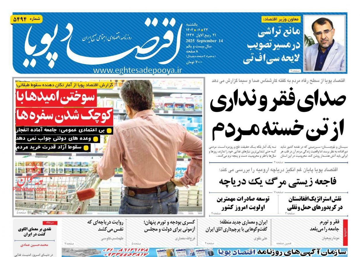 صفحه نخست روزنامه های اقتصادی