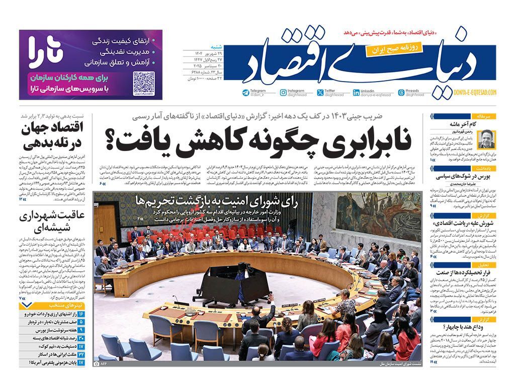 صفحه نخست روزنامه های اقتصادی
