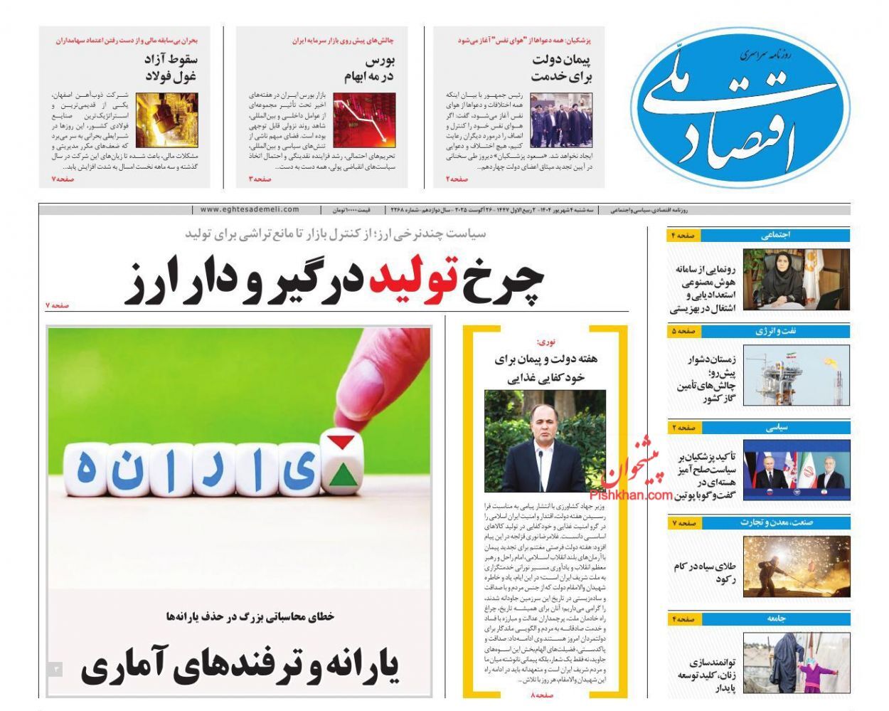 صفحه نخست روزنامه های اقتصادی