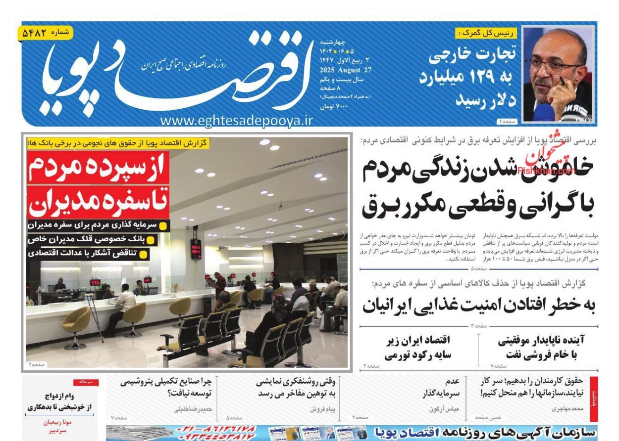 صفحه نخست روزنامه های اقتصادی