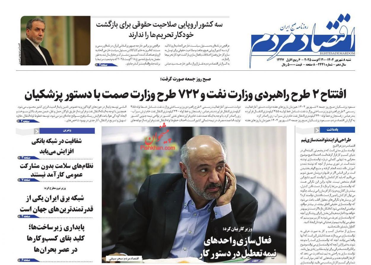 صفحه نخست روزنامه های اقتصادی
