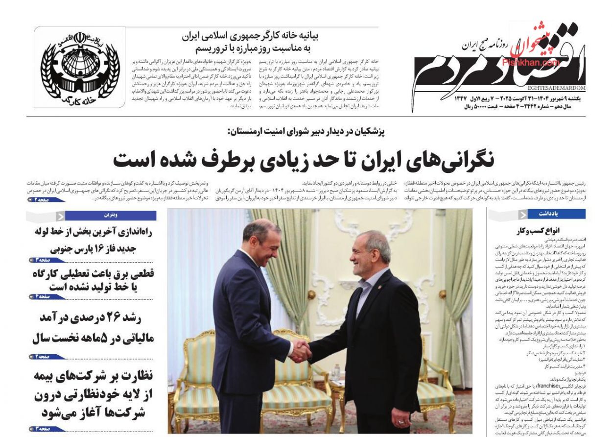 صفحه نخست روزنامه های اقتصادی