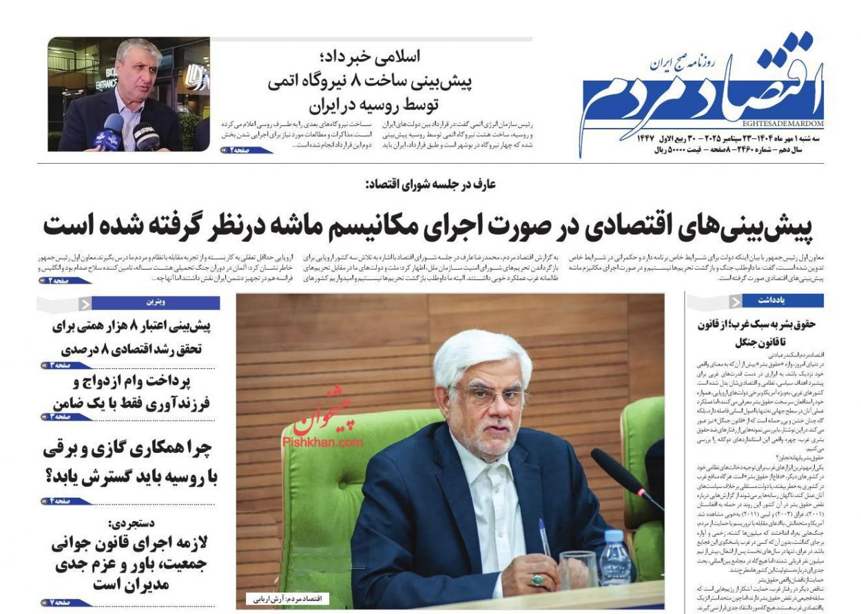 صفحه نخست روزنامه های اقتصادی