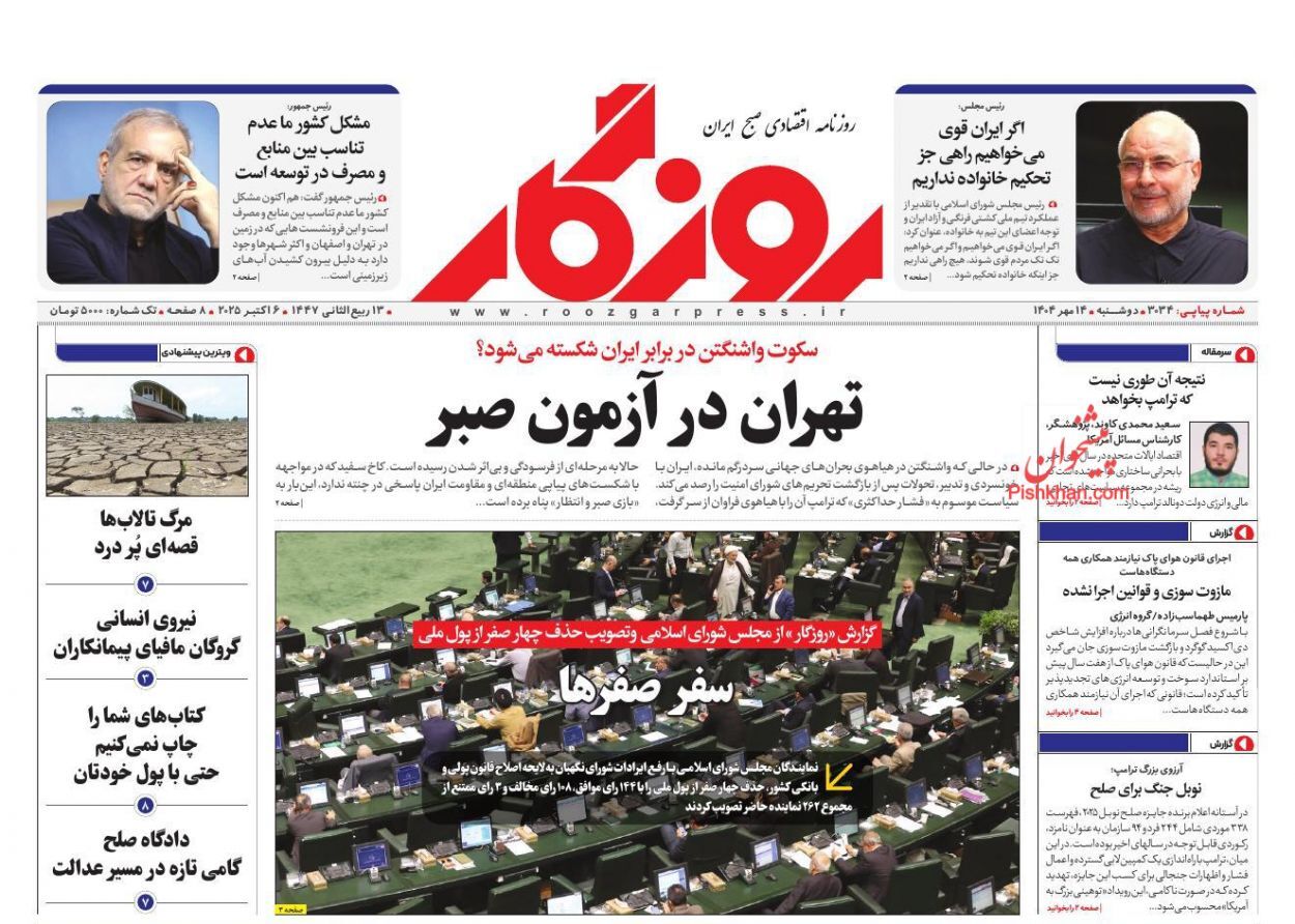 صفحه نخست روزنامه های اقتصادی
