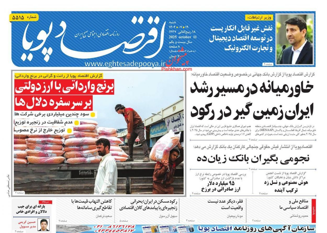 صفحه نخست روزنامه های اقتصادی