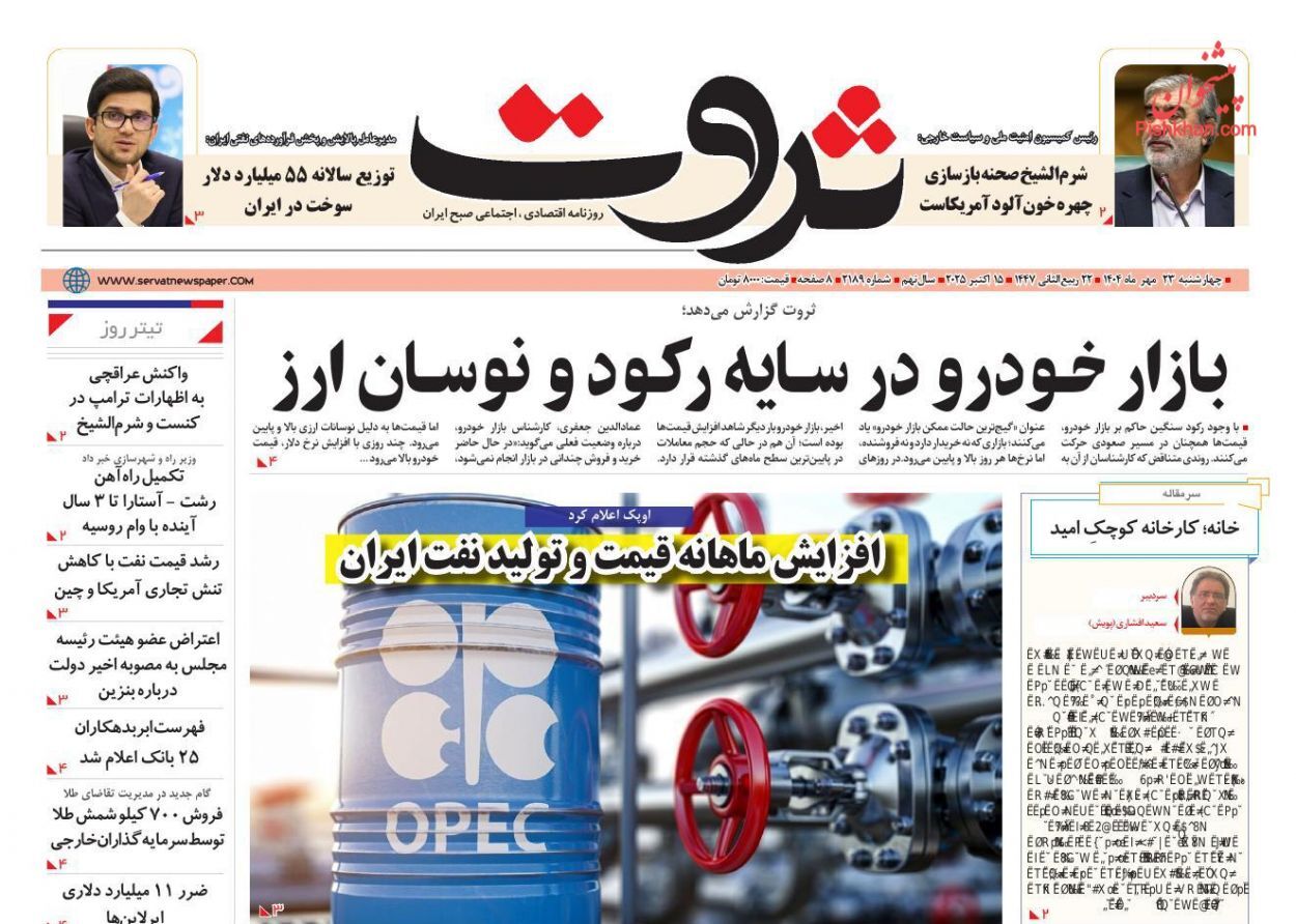 صفحه نخست روزنامه های اقتصادی